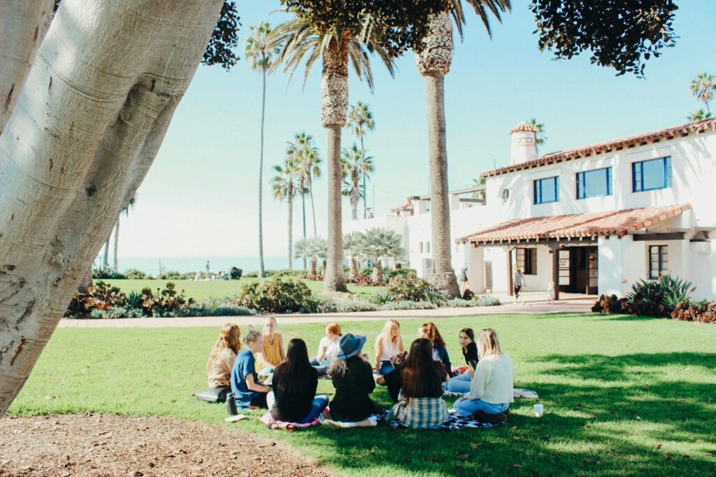 A group of women in an outdoor wellbeing session